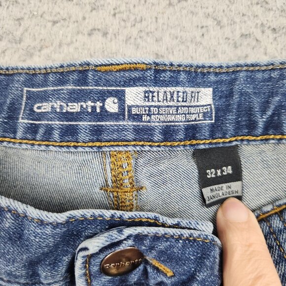 Carhartt Jeans Mens 32x34 Blue Relaxed Denim Straight Rugged Flex Workwear Pants - Picture 8 of 14